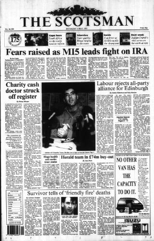 cover page of The Scotsman published on May 9, 1992