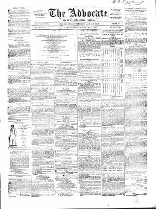 cover page of Advocate published on May 9, 1855