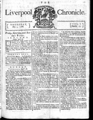 cover page of Liverpool Chronicle 1767 published on May 5, 1768