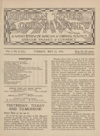 cover page of African Times and Orient Review published on May 12, 1914