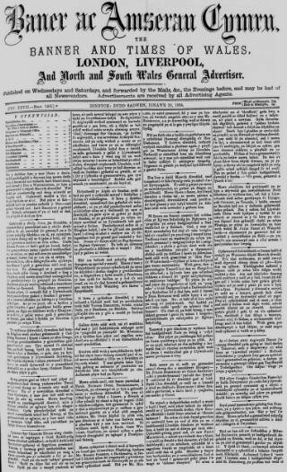 cover page of Baner ac Amserau Cymru published on January 26, 1884