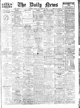 cover page of Daily News (London) published on December 25, 1908