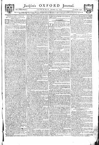 cover page of Oxford Journal published on December 25, 1779