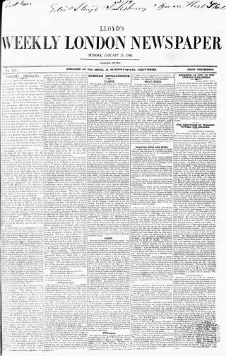 cover page of Lloyd's Weekly Newspaper published on January 26, 1845