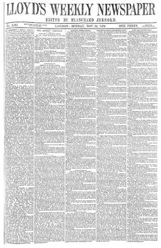 cover page of Lloyd's Weekly Newspaper published on November 23, 1879