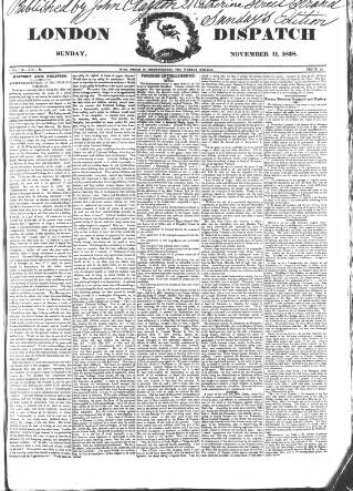 cover page of London Dispatch published on November 11, 1838