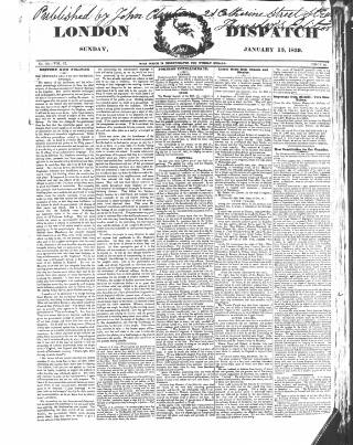 cover page of London Dispatch published on January 13, 1839