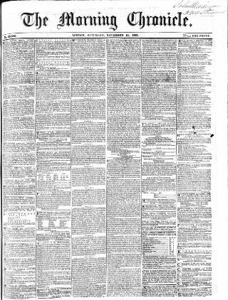 cover page of Morning Chronicle published on November 23, 1861