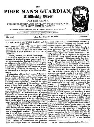 cover page of Poor Man's Guardian published on November 23, 1833