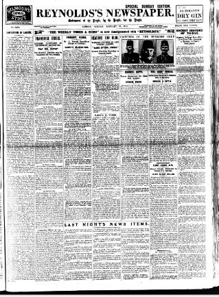 cover page of Reynolds's Newspaper published on January 26, 1913