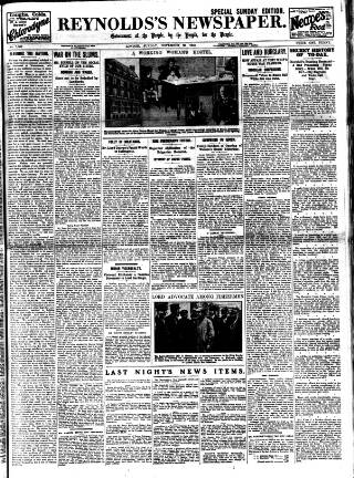 cover page of Reynolds's Newspaper published on November 23, 1913