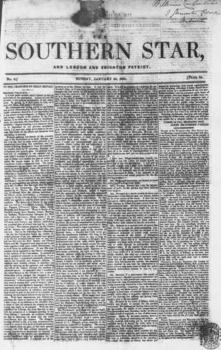 cover page of Southern Star published on January 26, 1840