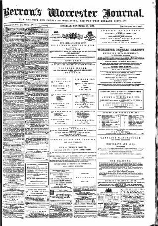 cover page of Worcester Journal published on November 23, 1867