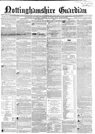 cover page of Nottinghamshire Guardian published on November 23, 1854