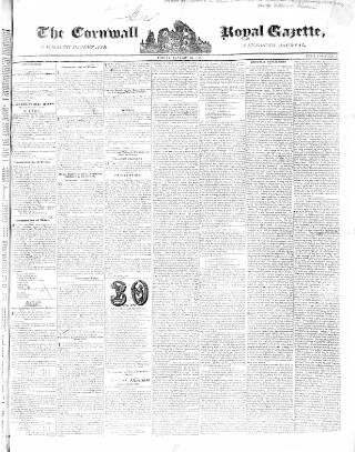 cover page of Royal Cornwall Gazette published on January 26, 1838