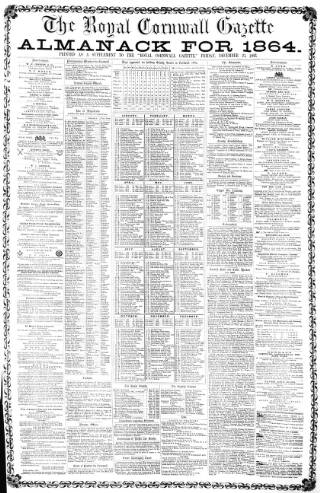 cover page of Royal Cornwall Gazette published on December 25, 1863