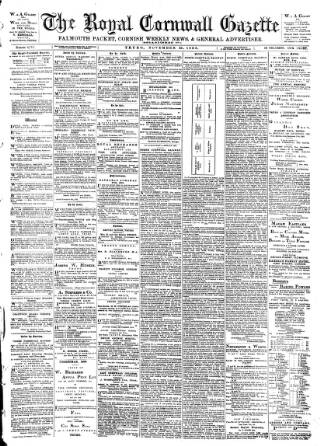 cover page of Royal Cornwall Gazette published on November 23, 1893