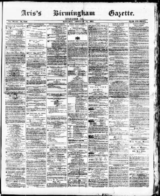 cover page of Aris's Birmingham Gazette published on December 25, 1880