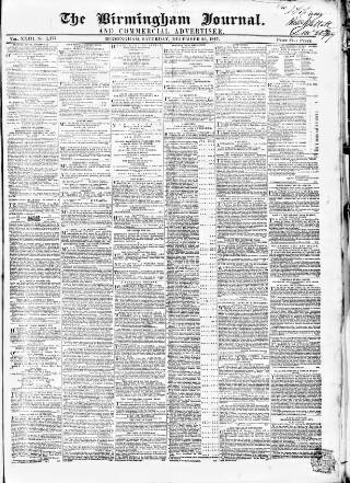 cover page of Birmingham Journal published on December 25, 1847