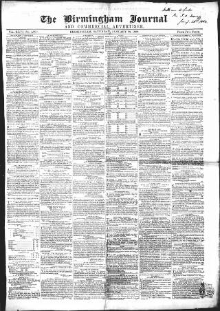 cover page of Birmingham Journal published on January 26, 1850