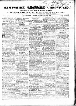 cover page of Hampshire Chronicle published on November 23, 1861