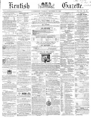 cover page of Kentish Gazette published on December 25, 1860