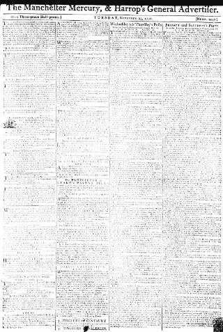 cover page of Manchester Mercury published on November 23, 1790