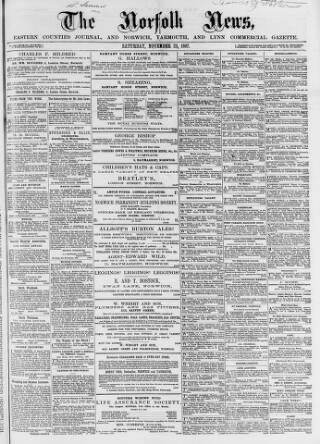 cover page of Norfolk News published on November 23, 1867