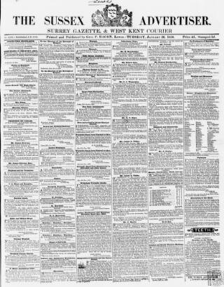 cover page of Sussex Advertiser published on January 26, 1858