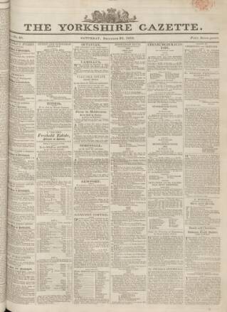 cover page of Yorkshire Gazette published on December 25, 1819