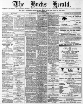 cover page of Bucks Herald published on November 23, 1889