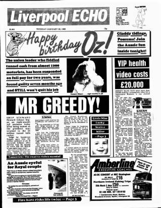 cover page of Liverpool Echo published on January 26, 1988