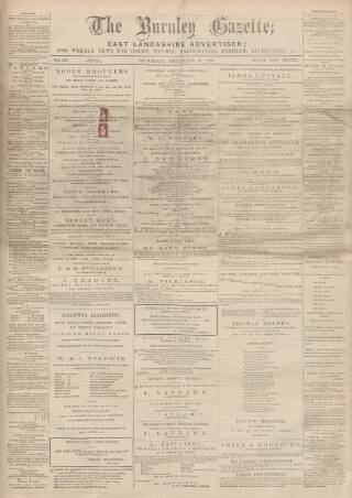 cover page of Burnley Gazette published on December 25, 1869