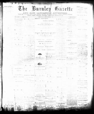 cover page of Burnley Gazette published on January 26, 1889