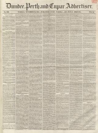 cover page of Dundee, Perth, and Cupar Advertiser published on November 23, 1847