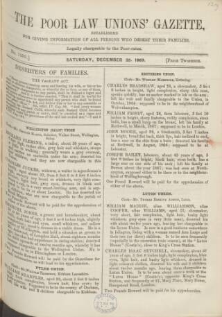 cover page of Poor Law Unions' Gazette published on December 25, 1869