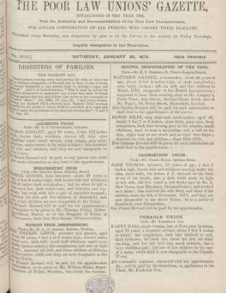 cover page of Poor Law Unions' Gazette published on January 26, 1878