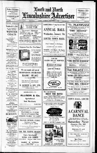 cover page of Louth and North Lincolnshire Advertiser published on December 27, 1952