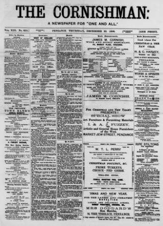 cover page of Cornishman published on December 25, 1890