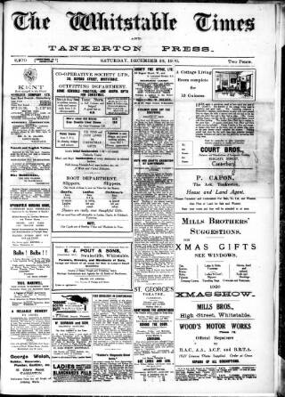 cover page of Whitstable Times and Herne Bay Herald published on December 25, 1920