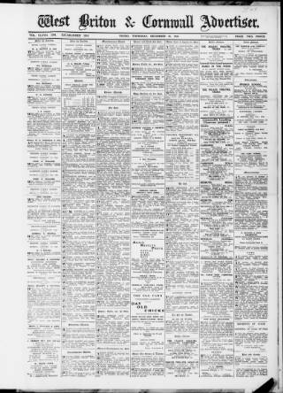 cover page of West Briton and Cornwall Advertiser published on December 25, 1939