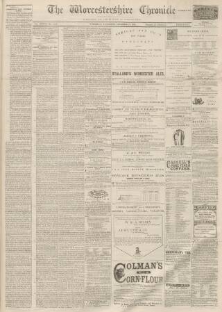 cover page of Worcestershire Chronicle published on November 23, 1870