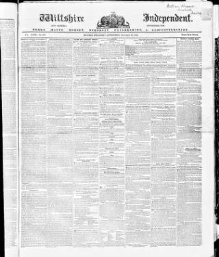 cover page of Wiltshire Independent published on November 23, 1854