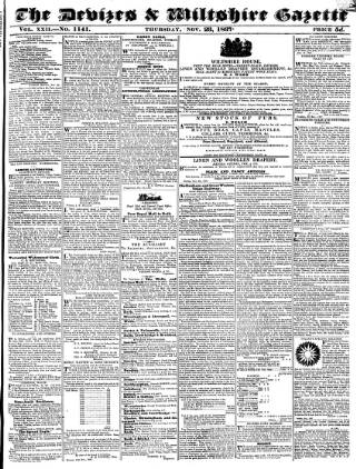 cover page of Devizes and Wiltshire Gazette published on November 23, 1837