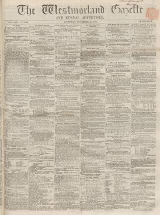 cover page of Westmorland Gazette published on November 23, 1861