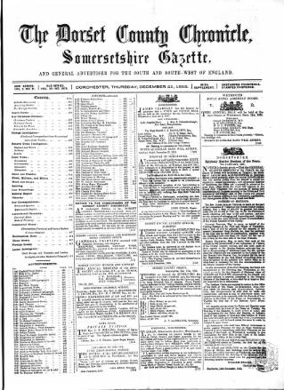 cover page of Dorset County Chronicle published on December 25, 1856