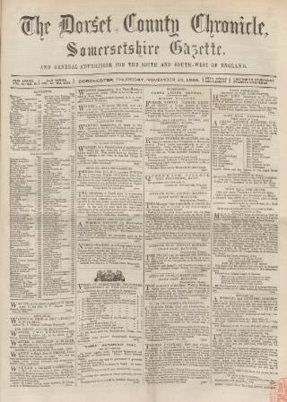 cover page of Dorset County Chronicle published on November 23, 1865