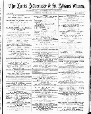 cover page of Herts Advertiser published on November 23, 1878