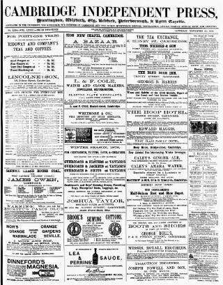 cover page of Cambridge Independent Press published on November 23, 1878