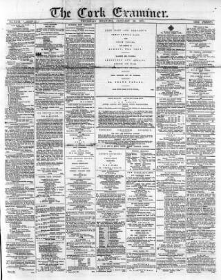 cover page of Cork Examiner published on January 26, 1871